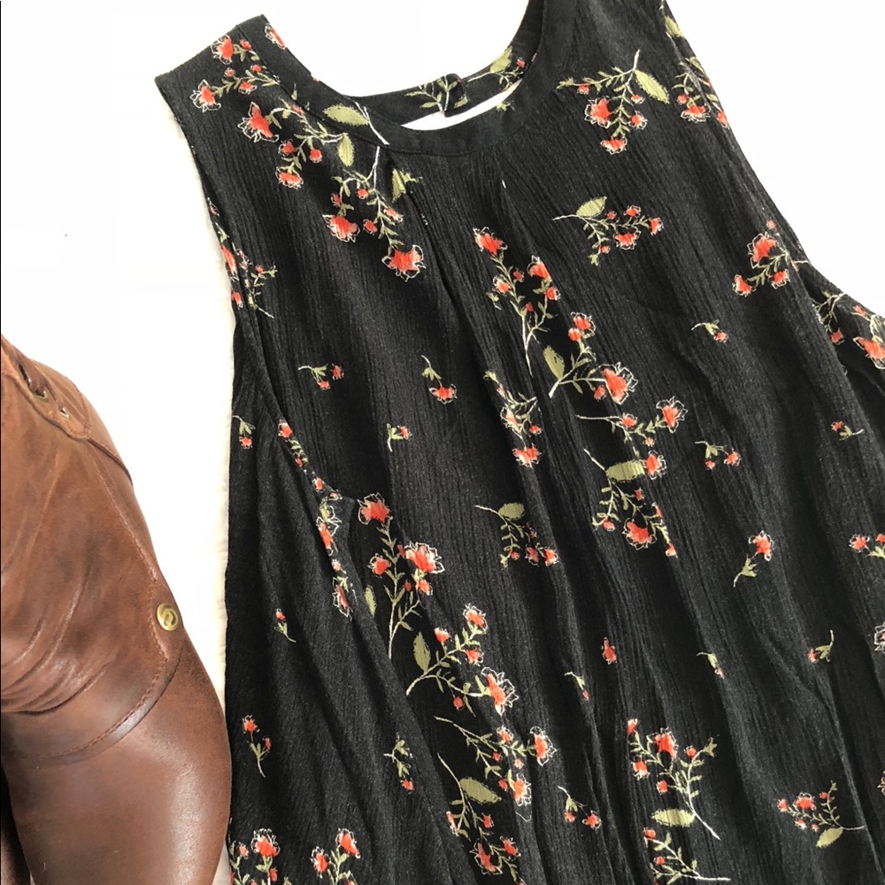 Free People swing dress black red floral NWOT